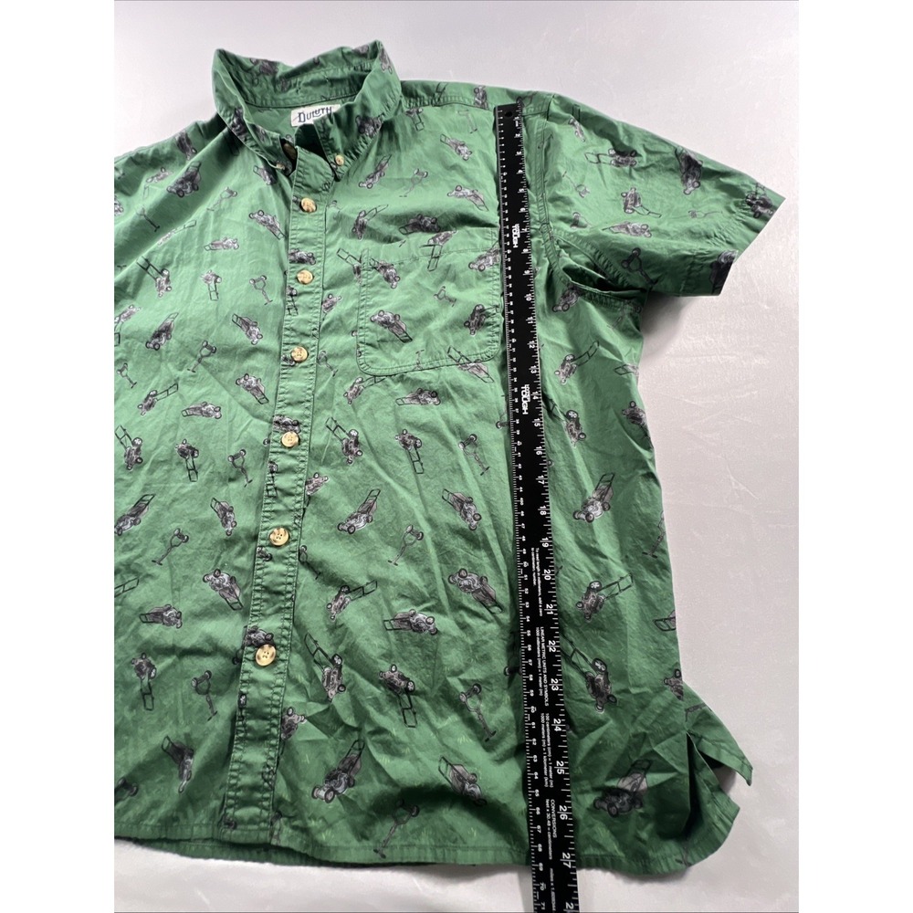 Duluth Trading Shirt Mens XXL 2XL Green Untucked Lawn Mower Print See All Pics - Picture 7 of 15